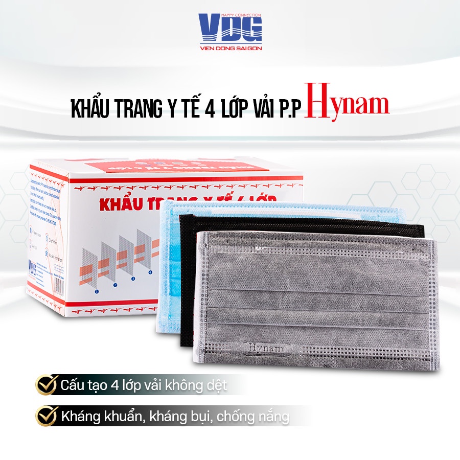 Khẩu trang y tế 4 lớp Hynam trắng, xanh, hồng hộp 50 cái - Kháng khuẩn, chống bụi, chống tia UV - Viễn Đông Sài Gòn