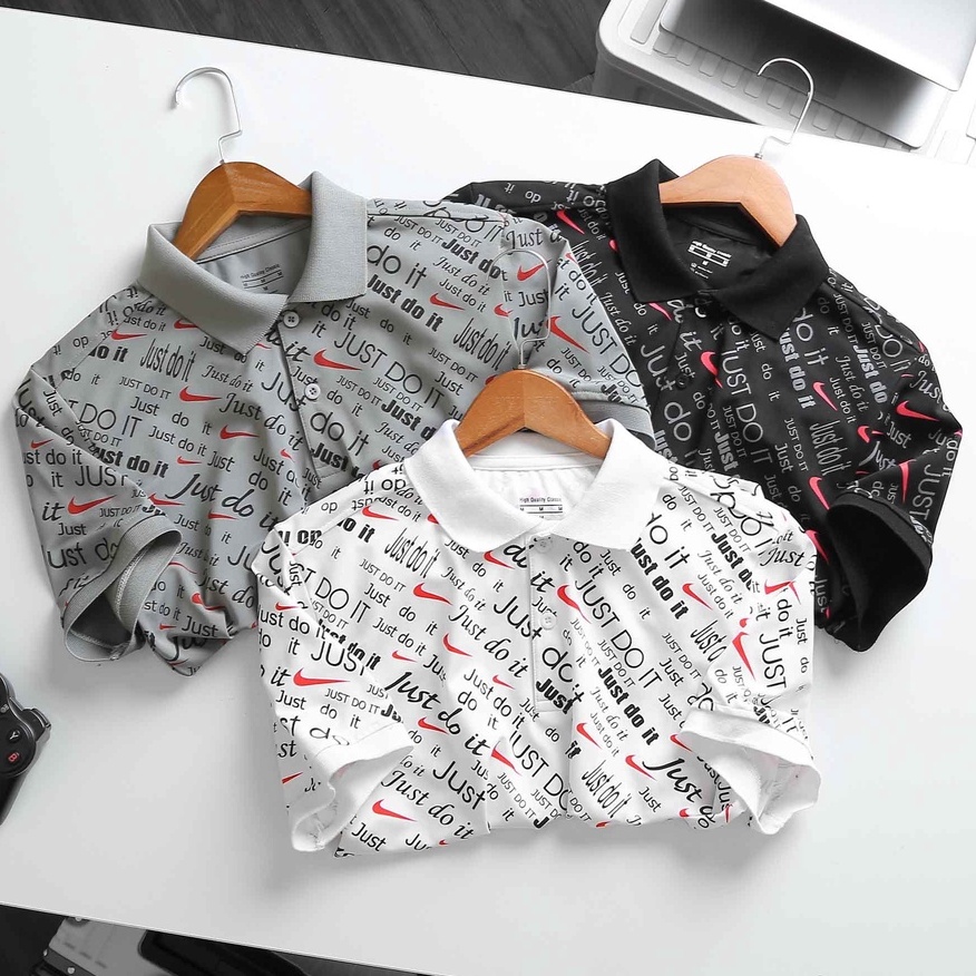Áo thun polo nam big size 3XL 90kg họa tiết Just Do lt 3M - Áo polo nam thể thao chất liệu cotton poly cao cấp