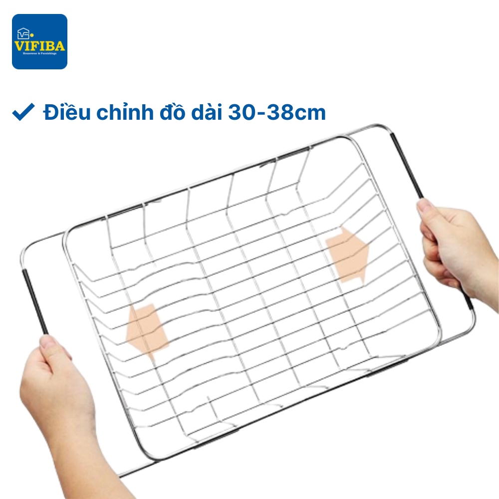 Giá Rổ Gác Bồn Rửa Chén Có Thể Điều Chỉnh Độ Dài 12x25x30.5cm VIFIBA INOX Chống Gỉ