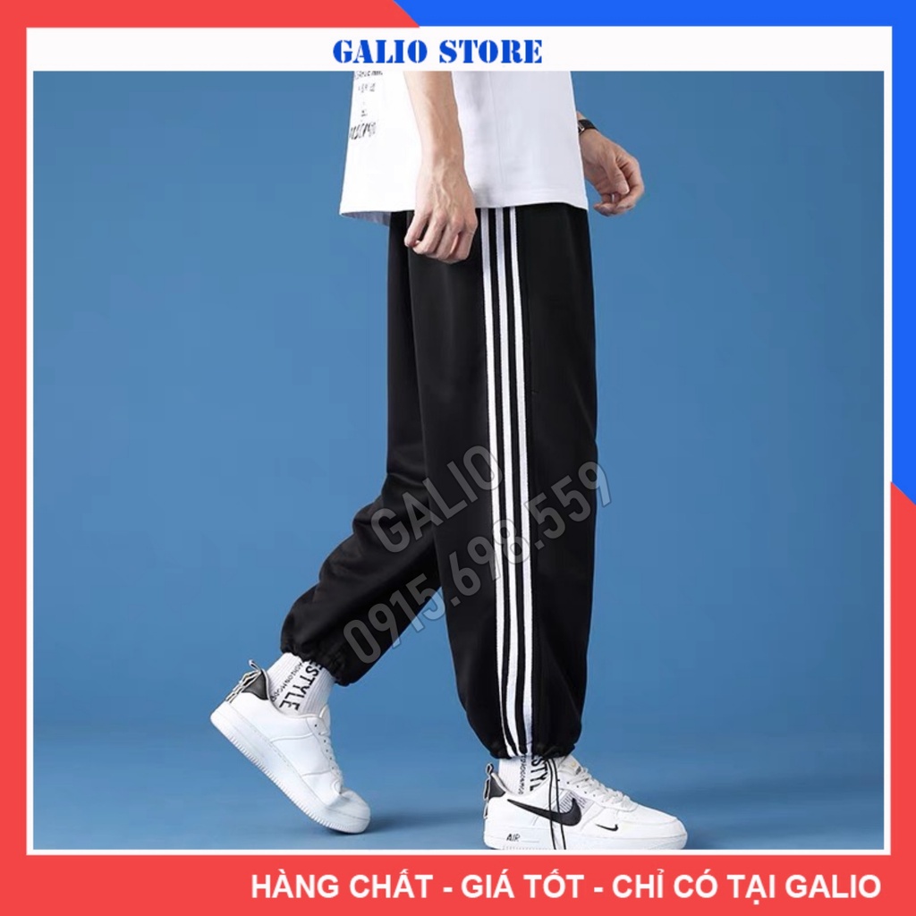 Quần Jogger Nam Nữ Ống Rộng Bó Chun Rút Gấu Basic Dáng Thể Thao 3 Sọc 2 Màu(Đen,Trắng) - Galio
