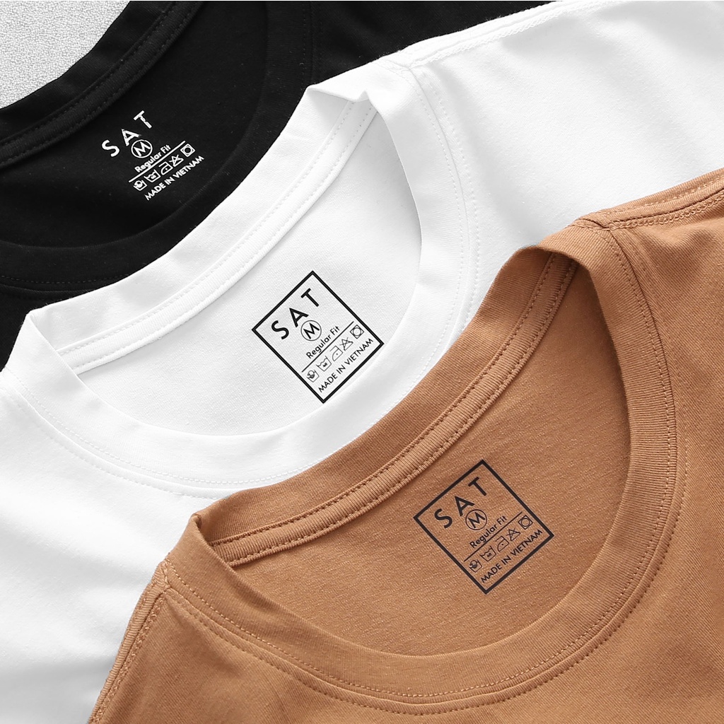 Áo thun trơn, tshirt thêu chữ simple cổ tròn SAT SP-07 unisex, vải cotton mềm mịn, dày dặn, trẻ trung chuẩn form