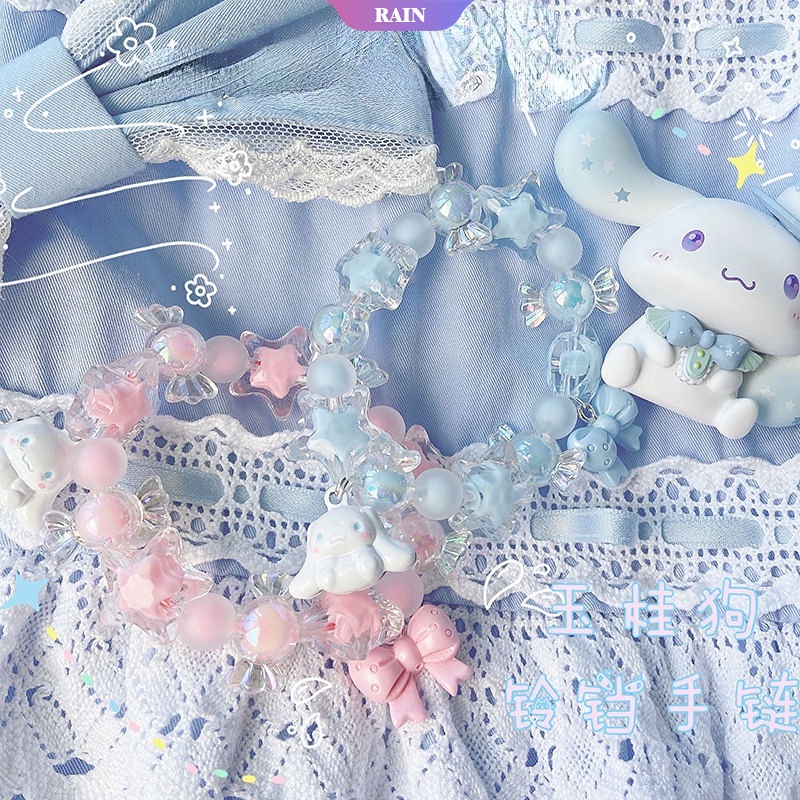 SANRIO Vòng Tay Màu Kẹo Ngọt Họa Tiết Hoạt Hình Cinnamoroll Dễ Thương Có Chuông Cho Nữ