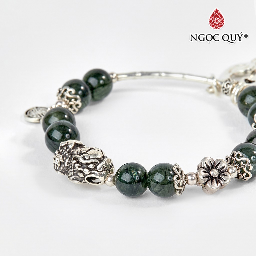 Vòng tay TA tóc xanh phối charm hoa hướng dương hạt 8mm - Ngọc Quý