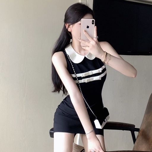 Đầm Đen Không Tay Eo Co Giãn Ôm Dáng Thời Trang Mùa Hè Hàn Quốc Cho Nữ