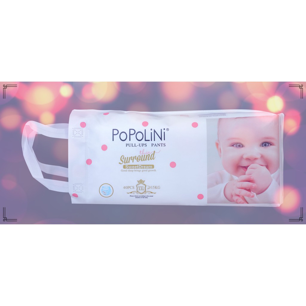 TÃ QUẦN POPOLINI size XXL 40 miếng dành cho bé >=15kg, xuất xứ UK, mềm mỏng 0.2cm, chống hăm, hàng nhập khẩu chính hãng