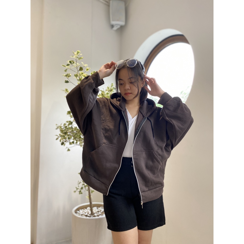 Áo KHOÁC Hoodie TRƠN 4 Màu Nam Nữ Ulzzang Unisex Oversize, Tay Phồng, Mũ 2 lớp dầy MinishopVN
