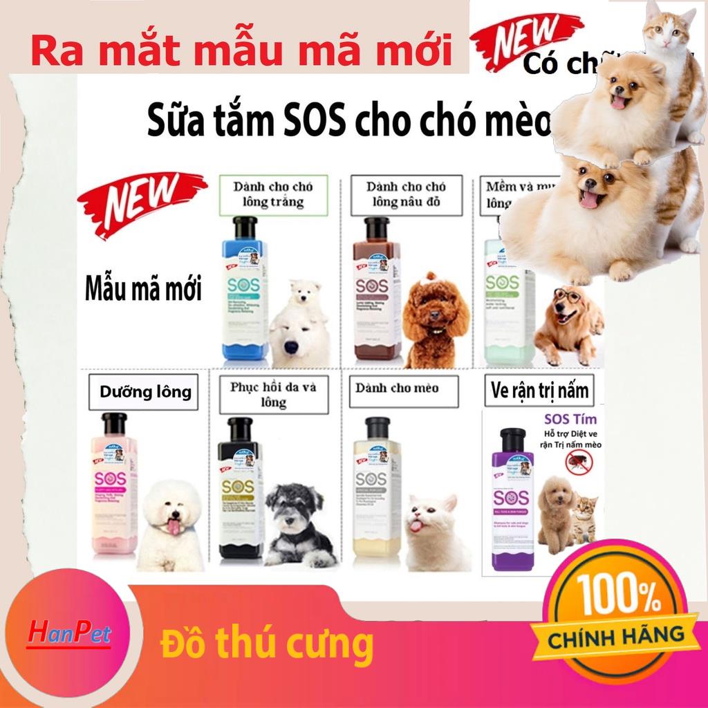 (10 loại) Sữa Tắm SOS cao cấp phục hồi da và lông dành cho chó mèo. (dùng cho mọi loại chó mèo) Tẩy ố Go White