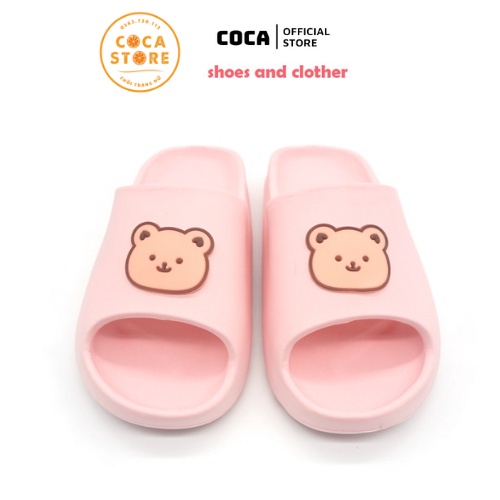 Dép đi trong nhà [Coca Store] Dép quai ngang hình gấu dễ thương, 3 màu hồng, đen, kem, size từ 36-40