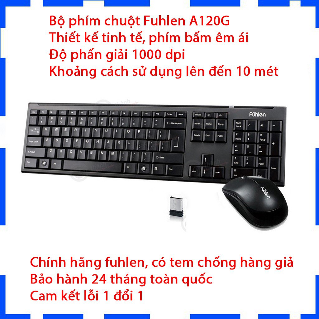 Bộ chuột và bàn phím không dây Fuhlen A120G - Màu đen - Chính hãng - BH 24 tháng