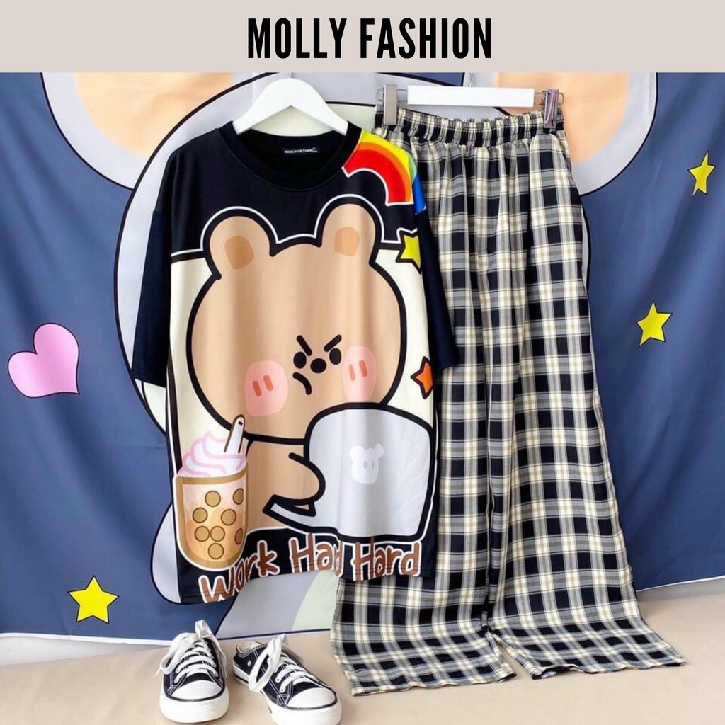 Set đồ nữ quần dài Caro Kate GẤU TRÀ SỮA ❤️ Đồ bộ hoạt hình Freesize Molly Fashion
