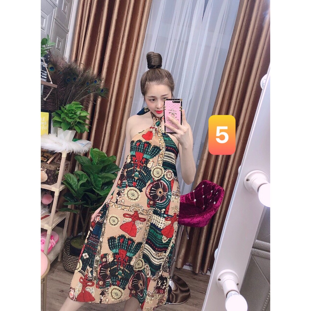 Đầm thổ cẩm cổ yếm phối khoen tròn + Ảnh thậti