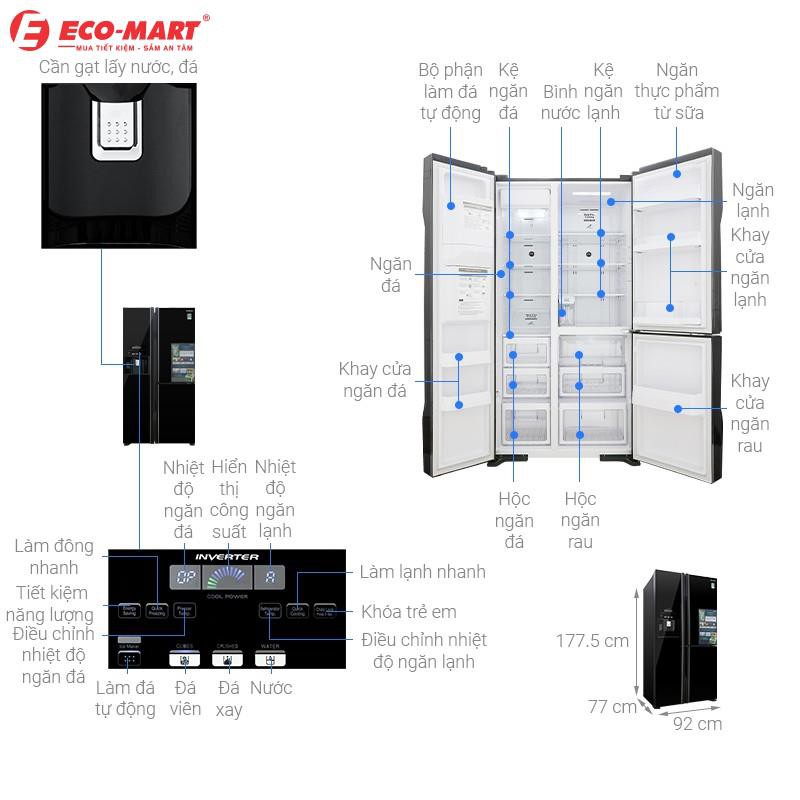 Tủ lạnh Hitachi side by side R-FM800GPGV2(GBK) 3 cửa,say đá, màu đen