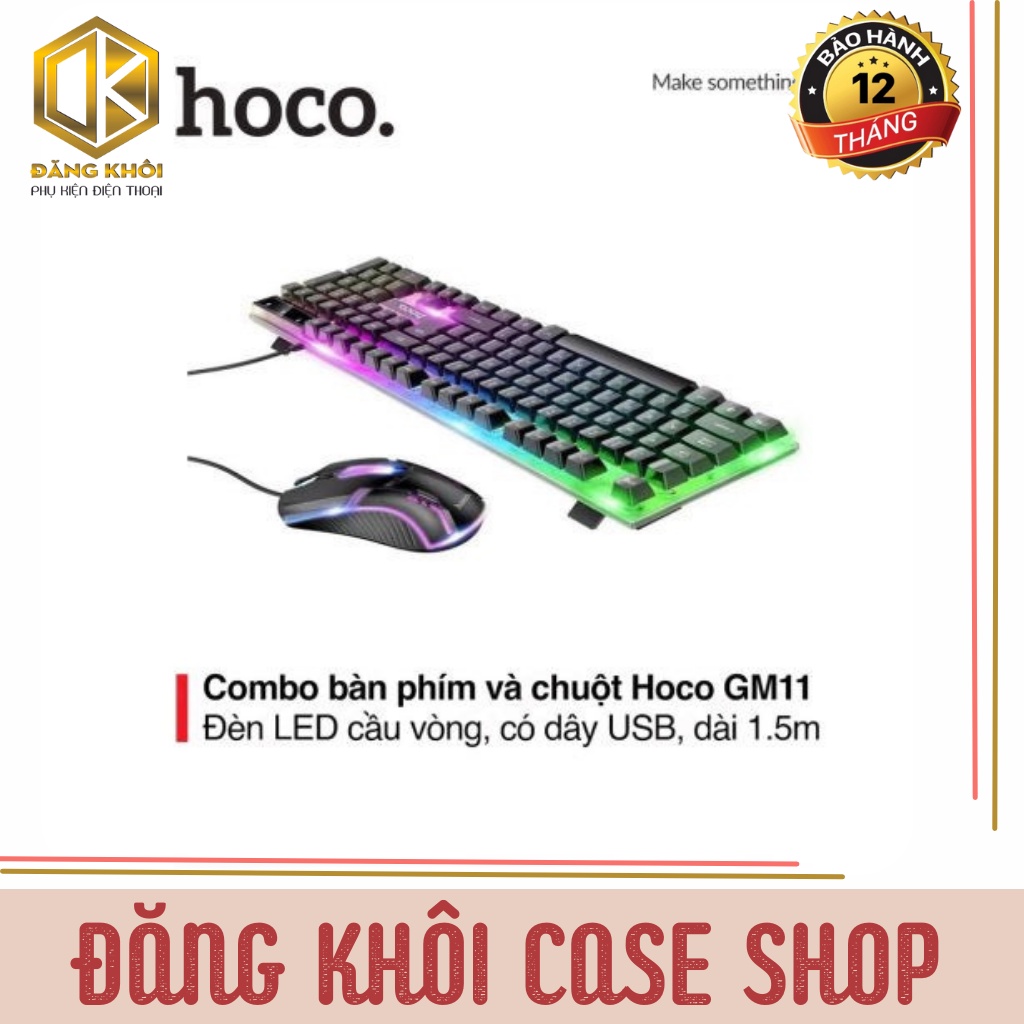 Combo bộ bàn phím + chuột có dây Hoco GM11 đèn led cầu vồng , có dây usb dài 1.5m bảo hành 12 tháng