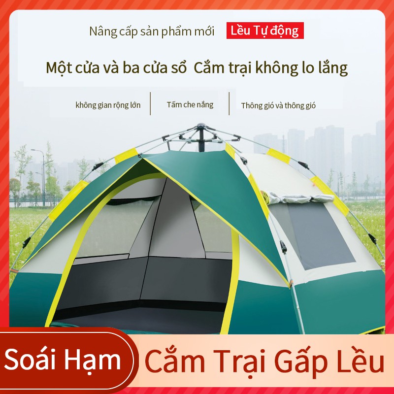 Camping tents can accommodate 3-4 people. One door and three windows, fully automatic tent, anti-UV, rainproof