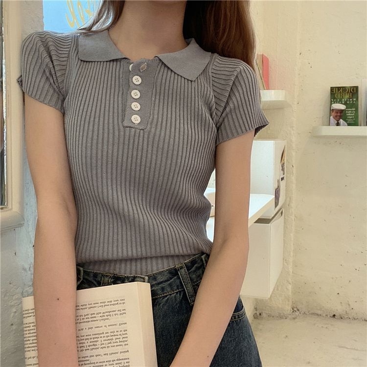 MS551 Áo polo nữ len tăm 5 cúc nhiều màu
