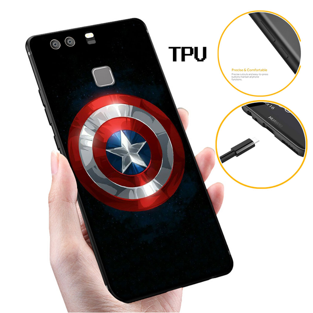 MARVEL Ốp Điện Thoại Silicon Dẻo Viền Đen Họa Tiết Khiên Của Captain America Cho Huawei Mate 20 30 Lite Pro Nova 2i 2 Lite Xc13