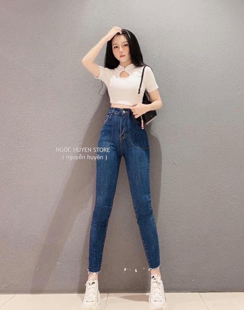 QUẦN JEANS CO GIÃN LƯNG CAO TÚI ỐP