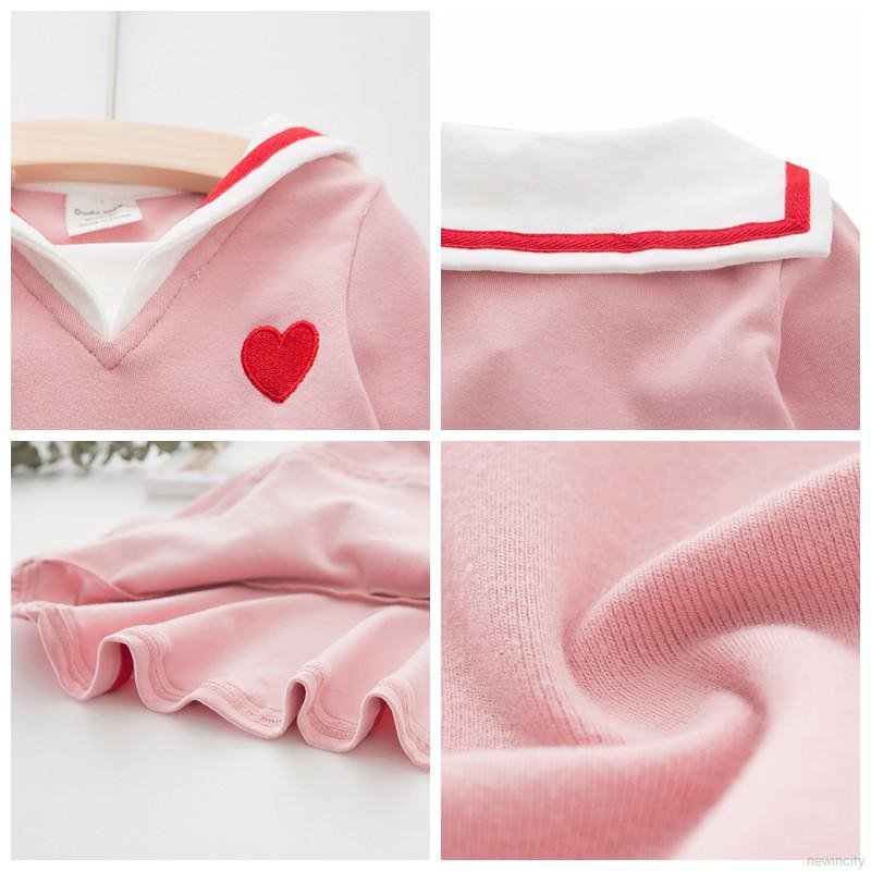 Đầm Tay Dài Thêu Hình Trái Tim Cho Bé Gái