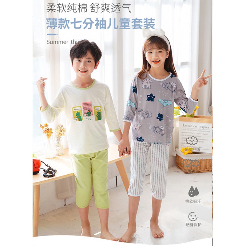 Bộ Đồ Ngủ Pijama 3/4 Tay Bằng Cotton Cho Bé 90-160cm