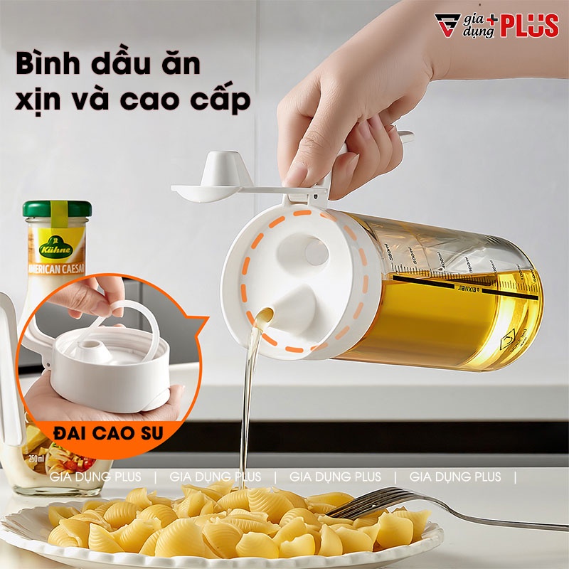 Bình đựng dầu ăn thuỷ tinh borosilicate, nắp inox 304 có tay cầm (380ml, 480ml &amp; 580ml) PHALEDO