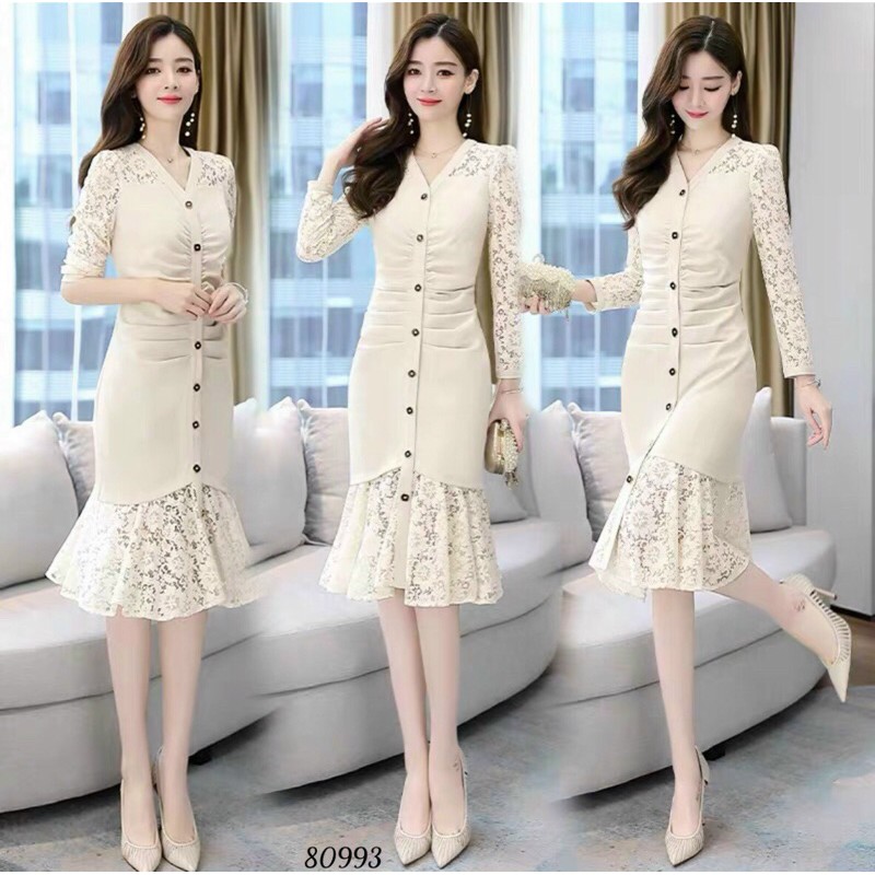 Đầm body đuôi cá phối ren