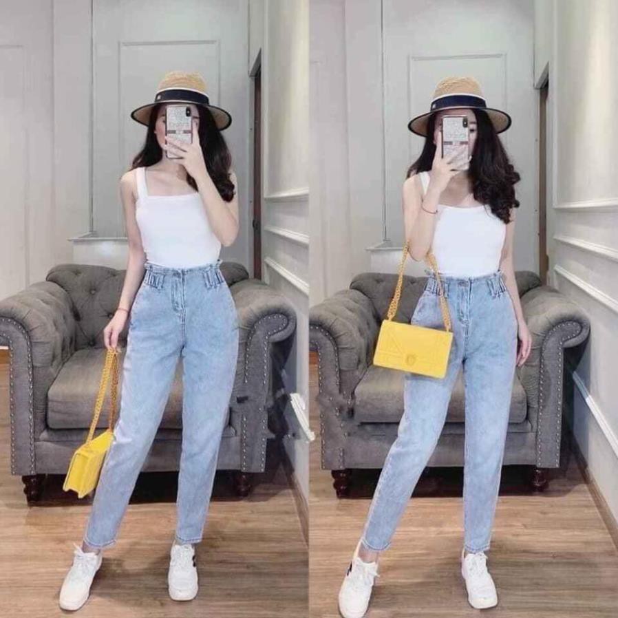 Quần baggy bò , quần jeans nữ cạp chun dáng dài vải đẹp . !  ཾ