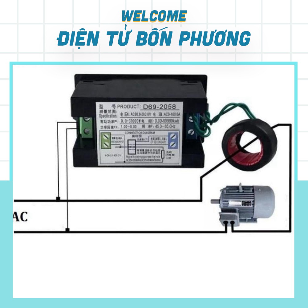 Công Tơ Điện Tử 100A 220V D69-2058 Nhiều Thông Số - AC80-300V ~ 0-100A