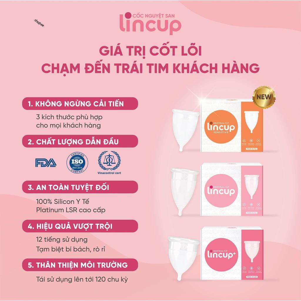 Bộ Cốc nguyệt san Lincup Sensitive, Lincup và Lincup+ chính hãng từ Mỹ của Lingroup