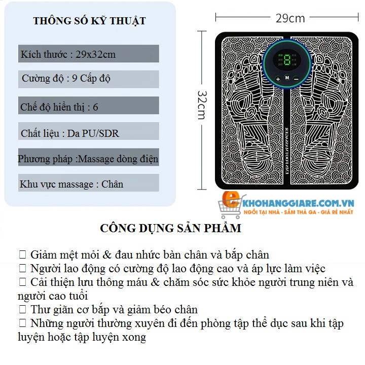 Máy massage xung điện thảm massage chân giúp lưu thông khí huyết giảm tê chân làm thon gọn bắp chân