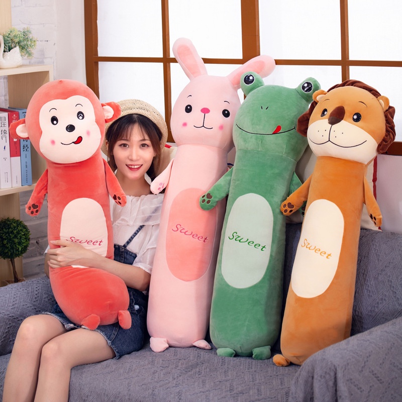 Gối Ôm Hình Thú Size Lớn 1m1 ,Gấu Bông Thỏ Tai Dài Khỉ Ếch Sư Tử Đáng Yêu Cho Bé
