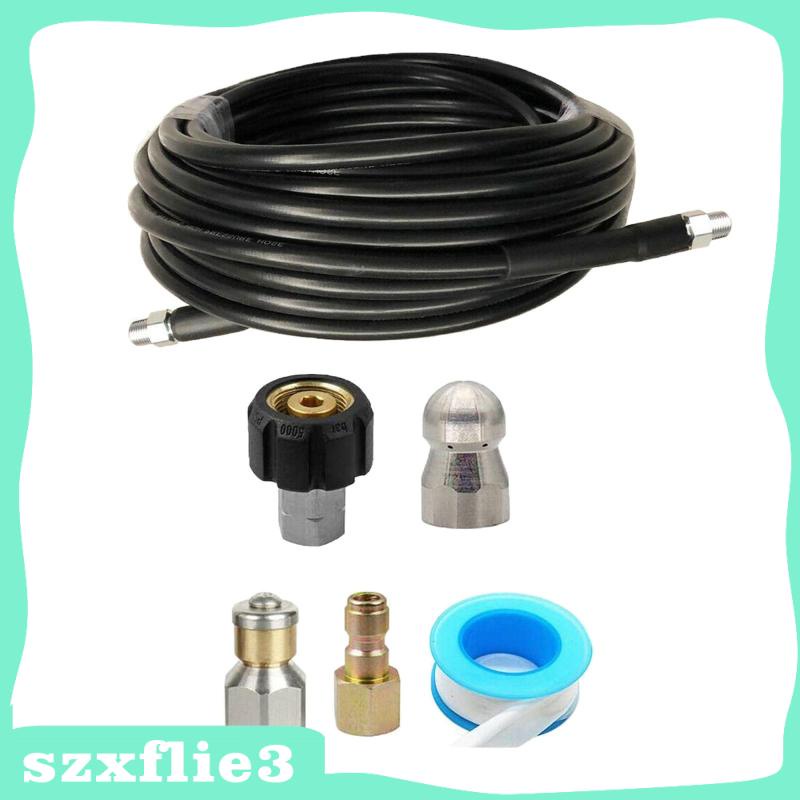 49FT Sewer Jet Hose Kit 5800 PSI 1/4 inch NP Button Nose and Waterproof Tape