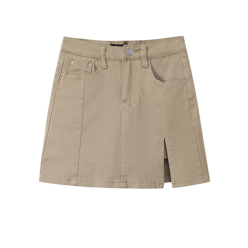 Jiashucheng Chân Váy Jean Ngắn Xẻ Tà Lưng Cao Thời Trang Xuân Hè 2023 Cho Nữ