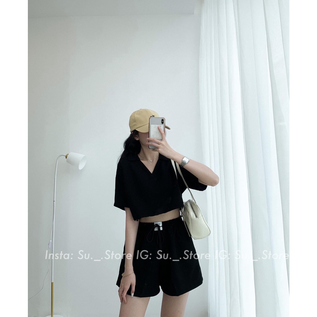Set áo gân tăm croptop rút eo kèm short S196 SUSTORE