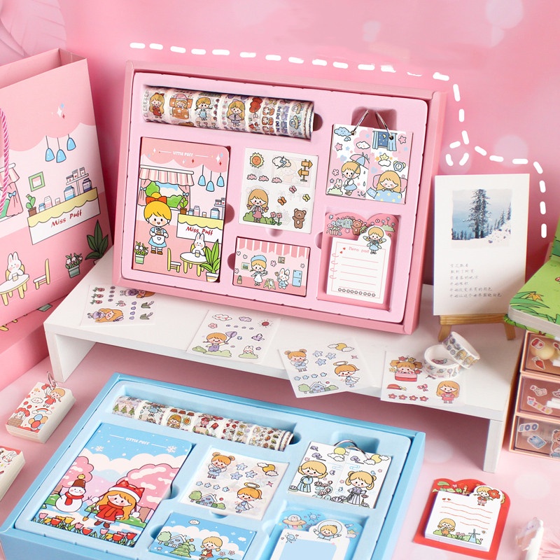 Set 54 Hộp quà tặng Sổ tay cô gái dễ thương -Sticker-Washi Tape -Giấy Note  Sổ Ghi Chú  hình dán công chúa sổ ghi chép sticker trang trí sổ quà tặng bạn gái