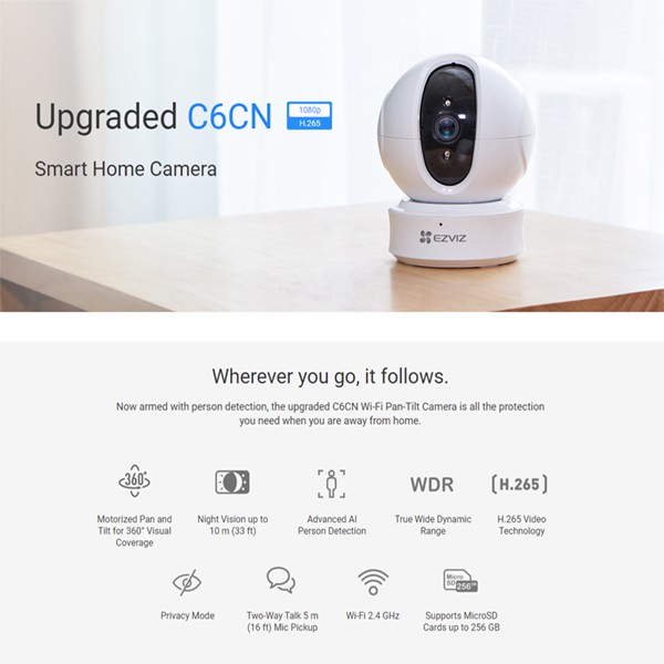 Camera IP Wifi Ezviz C6CN H265 - Chính hãng tặng kèm thẻ nhớ 32Gb