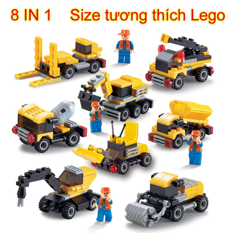 Bộ 8 kiểu xe công trình trò chơi mô hình lắp ráp thông minh phát triển trí tuệ mảnh nhỏ 3-6 tuổi