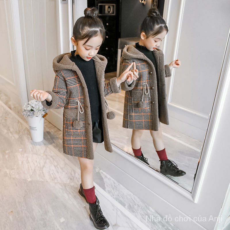 Autumn And Winter Girl Plus Velvet Kids Autumn Long Windbreaker Jacket