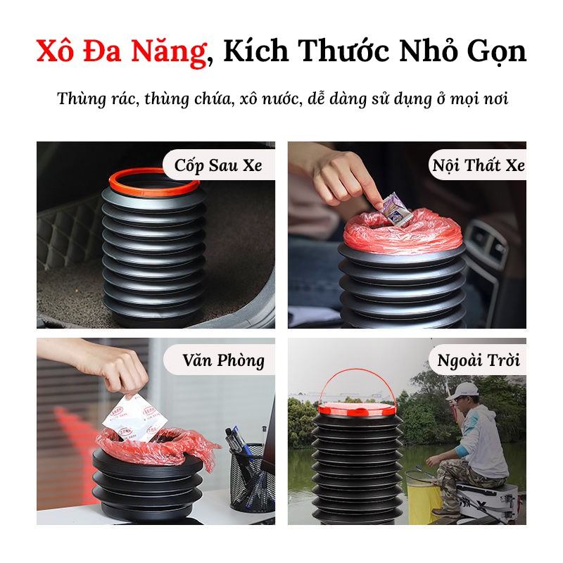 Thùng Rác Co Giãn Mini Để Trên Ô Tô VERSION 1 – Dung Tích 4L