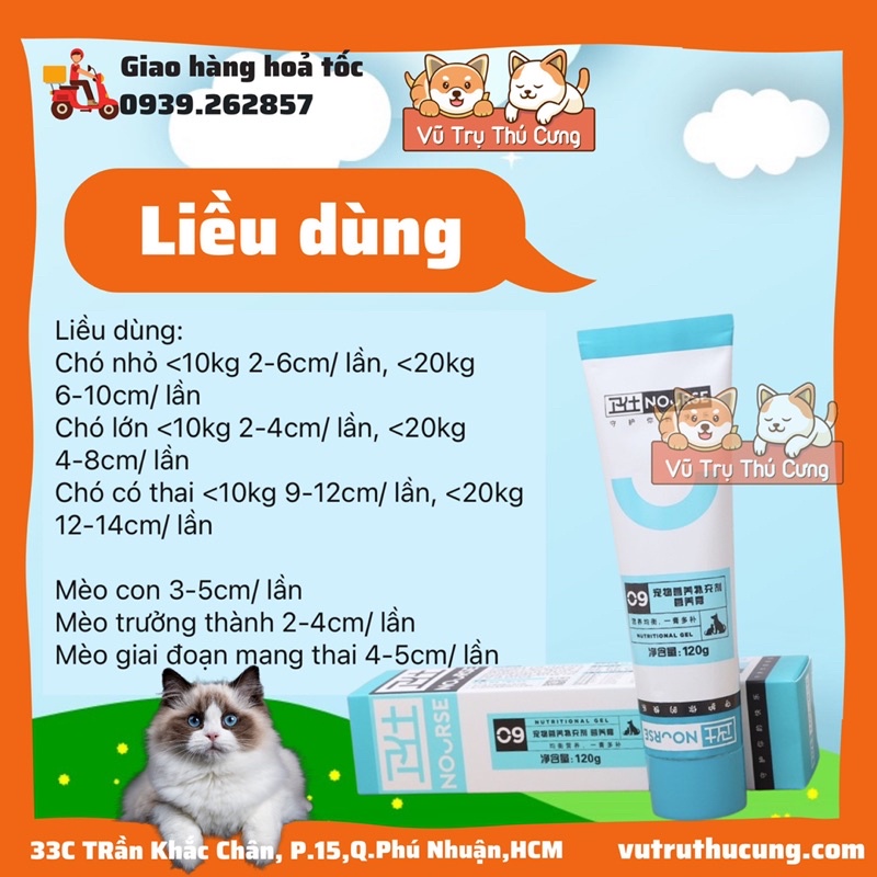 Gel dinh dưỡng cho chó mèo biếng ăn Nourse 09, mượt lông da