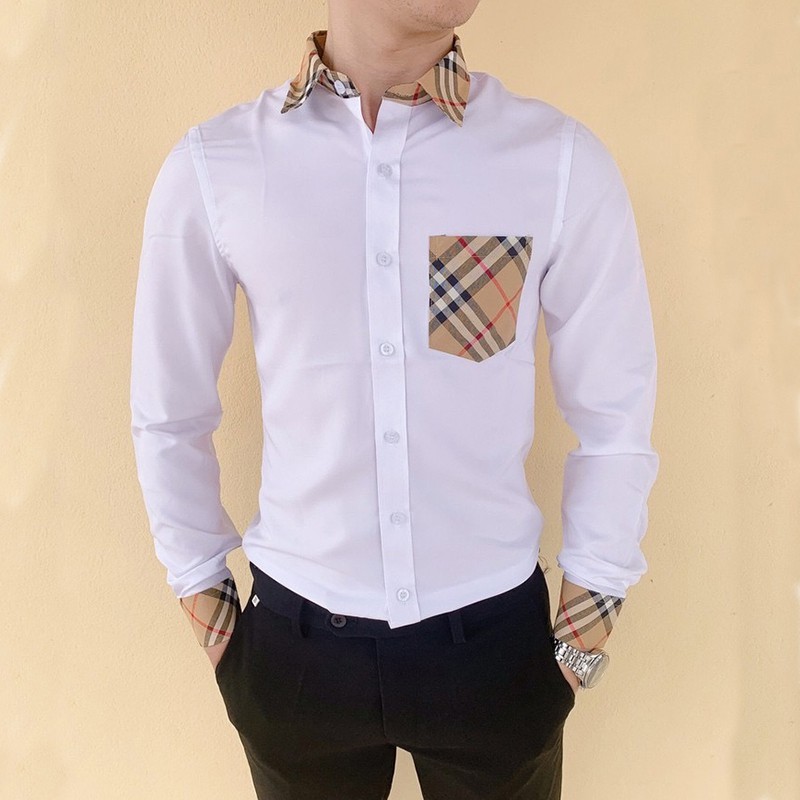 Áo Sơ Mi Nam Trắng Dài Tay Phối Màu, Sơ Nam Mi Họa Tiết Gấp Hộp Vải Lụa Cao Cấp VNXK [Hàng Xịn] | BigBuy360 - bigbuy360.vn