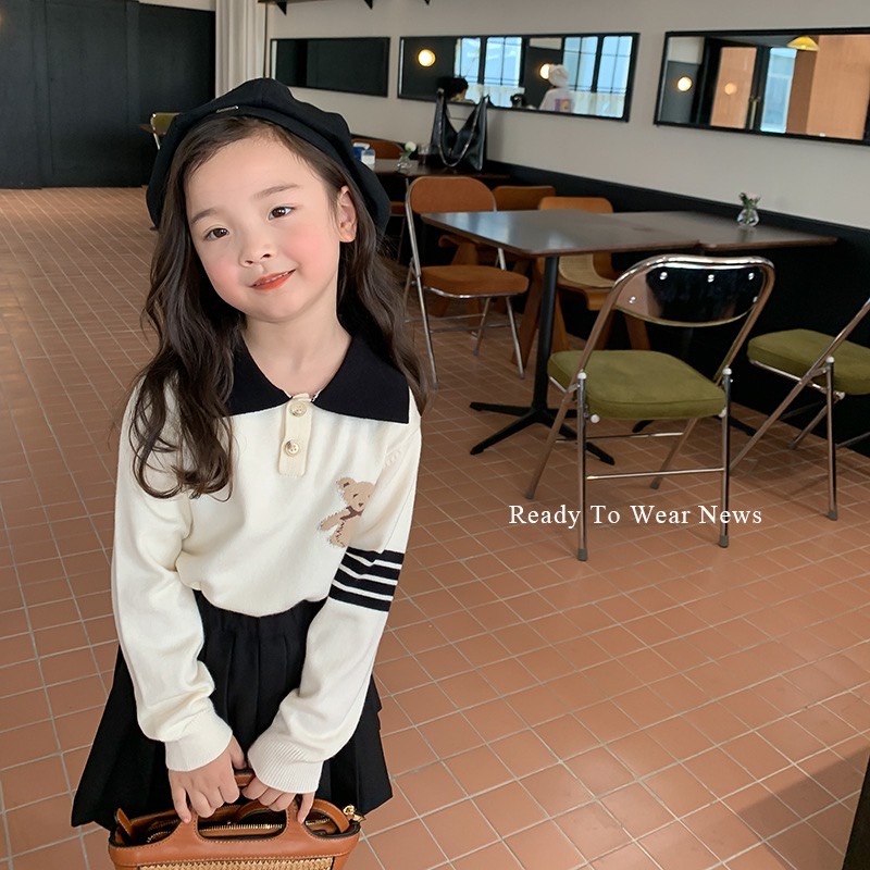 Áo len polo hoạ tiết gấu dễ thương cho bé A870