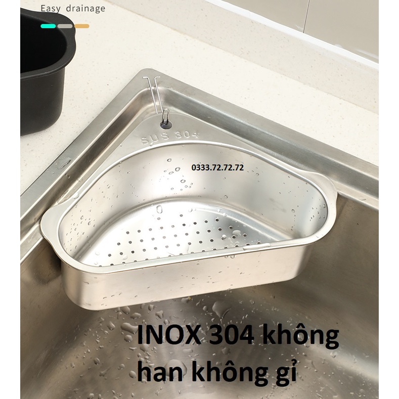 Rổ thoát nước lọc rác gác bồn rửa chén thông minh đa năng, giá đựng giẻ rửa bát Inox 304