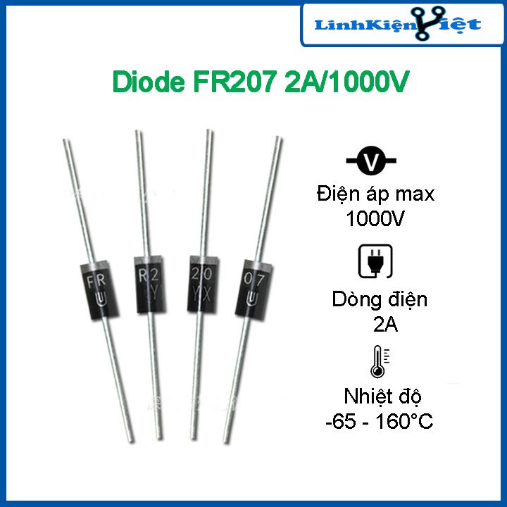 Diode xung FR207 2A 1000V chân cắm