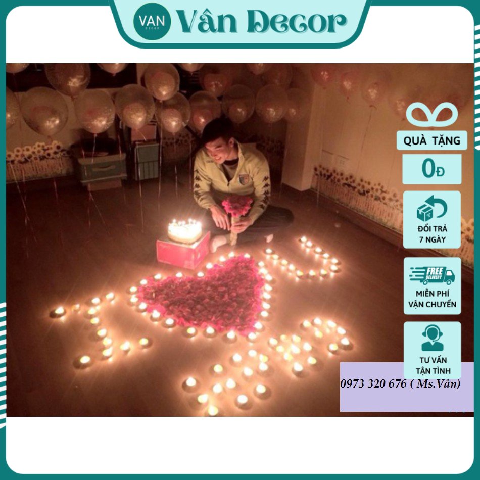 SET nến tealight tỏ tình, sinh nhật ( 100 nến tealight trắng + 300 cánh hoa )
