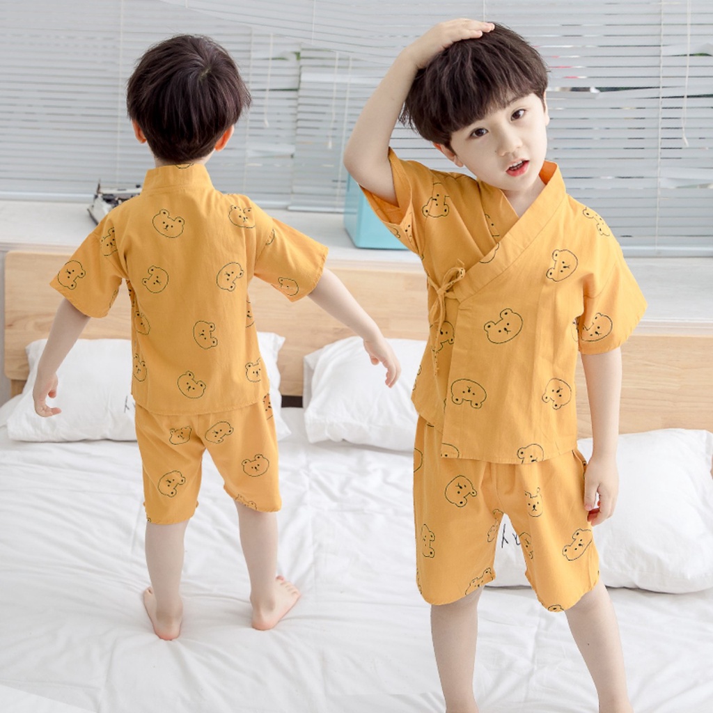 Bộ Đồ Ngủ Cộc tay Cho Bé, Set Bộ Pijama Yukata Phong Cách Nhật Bản, Chất Cotton Đũi Mềm Mát Cho Bé Trai, Bé Gái_Umeekids