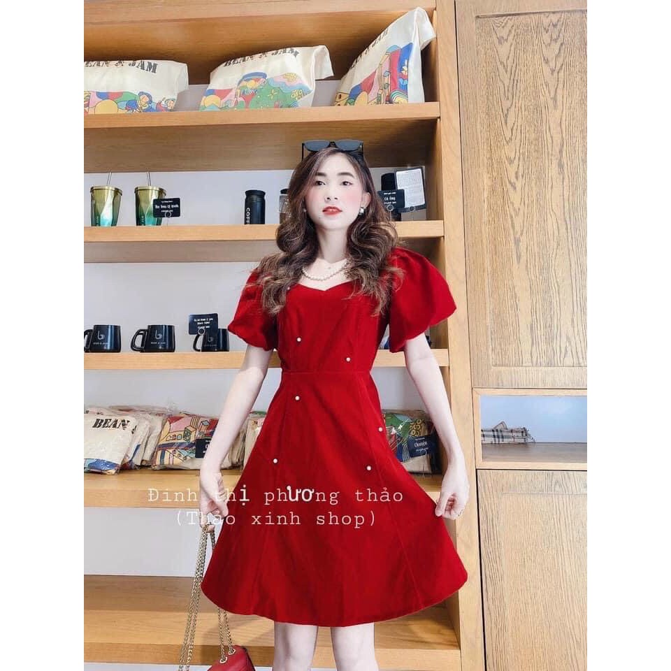 Váy đầm nữ tay phồng đính hạt HT81