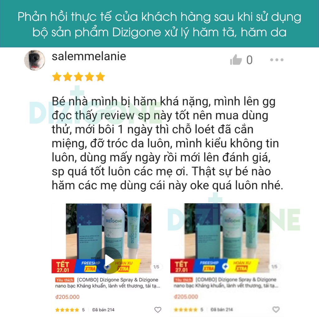 Dung Dịch Dizigone 300ml và Kem Dizigone Nano Bạc 25g - Xử lý hăm da, chàm sữa