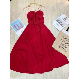 váy maxi đen hở lưng chéo (Sẵn tại shop )