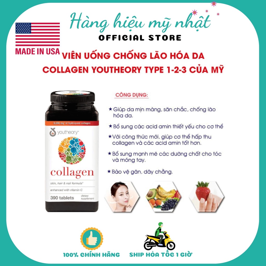 Viên Uống Bổ Sung Collagen Youtheory Biotin 6000mg
