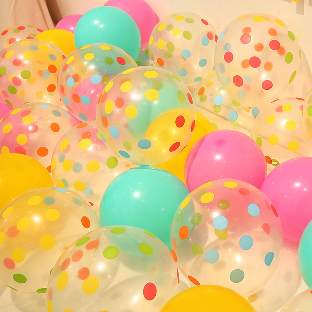 Bóng tròn trong chấm bi trắng, mix màu, trang trí sinh nhật, party - 5 BÓNG MIX MÀU Fubao Store